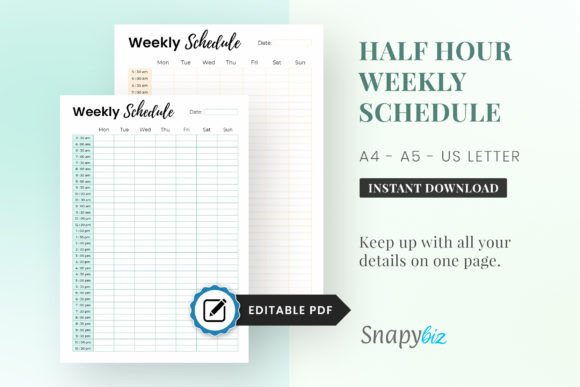 Download Editable Half-Hour Weekly Schedule - Premium Resources