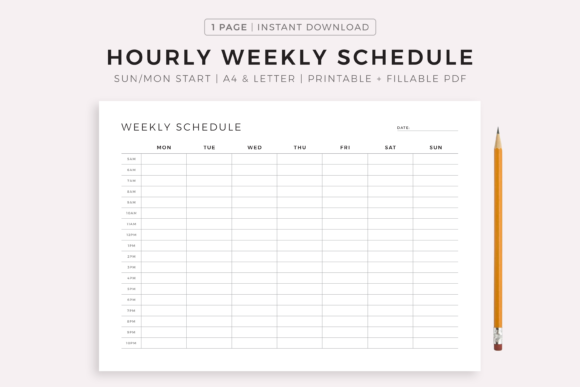 Download Hourly Weekly Schedule Landscape - Weekly schedule Collection