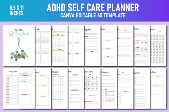 Download ADHD Self Care Planner Canva KDP - Adhd self care planner Collection